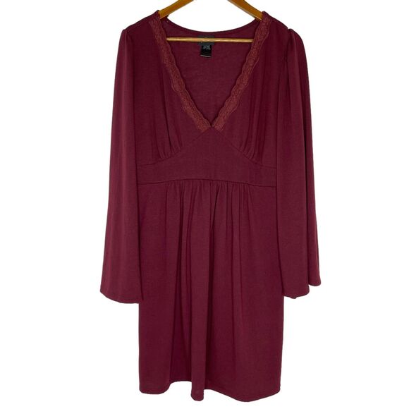 Torrid Vintage Maroon Long Sleeve V-Neck Lace Trim Dress Plus Size 1X Women’s - Picture 1 of 12